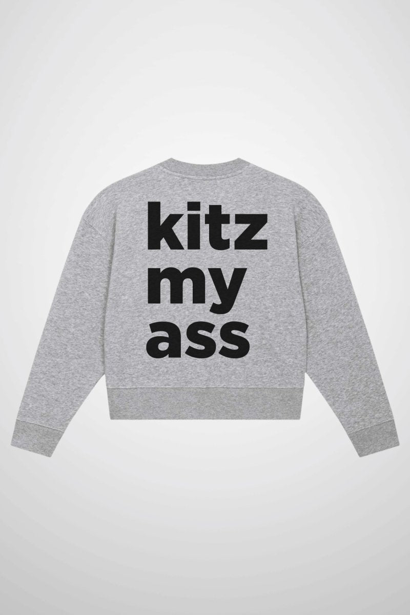 "kitz my ass" Bold Signature Crop Sweatshirt in Grau