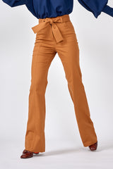 High-rise trousers with slightly flared leg and wide tie belt