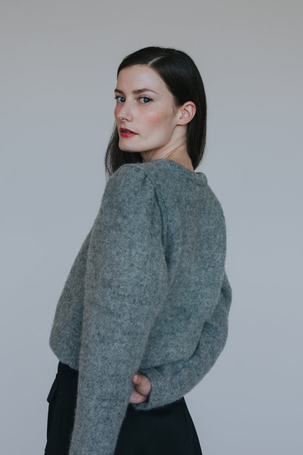 Pullover Helene mit Puffärmel aus reinem Wollfleece